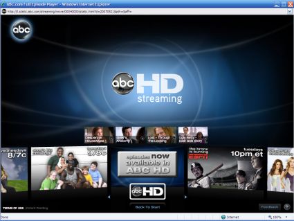 ABC.com запустила бета-тест потокового интернет-вещания в формате HDTV