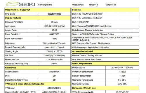  Ultra HDTV Seiki